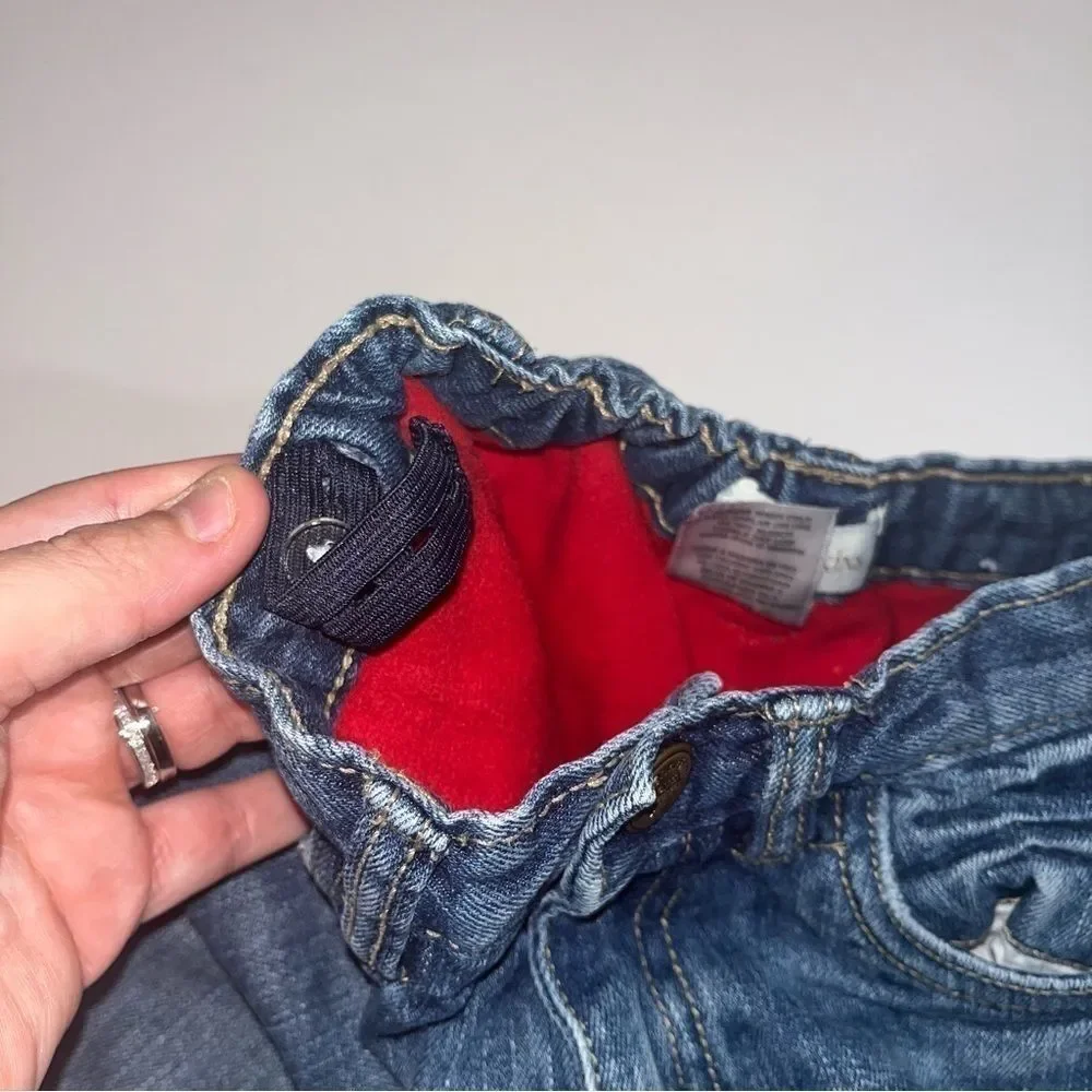 Boys flannel long sleeve top tough skin red lined jeans outfit bundle set 5t